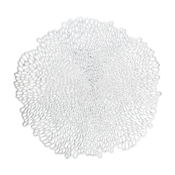 SLYNSHome Halloween Table Decor Round Lace Placemats,Silver PVC Hollow Out Heat Resistant Non-Slip Table Mats, Waterproof Oil Proof Washable Dining Party Supplies