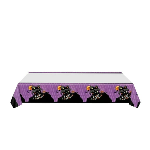 SLYNSHome Halloween Tablecloth Decor,Plastic Disposable Table Covers with Print Halloween Party Supplies - Purple
