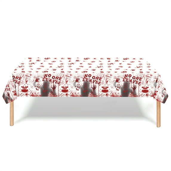 SLYNSHome Halloween Tablecloth Party Supplies,Plastic Disposable Table Covers with Red Hand Print for Indoor Outdoor Decoration