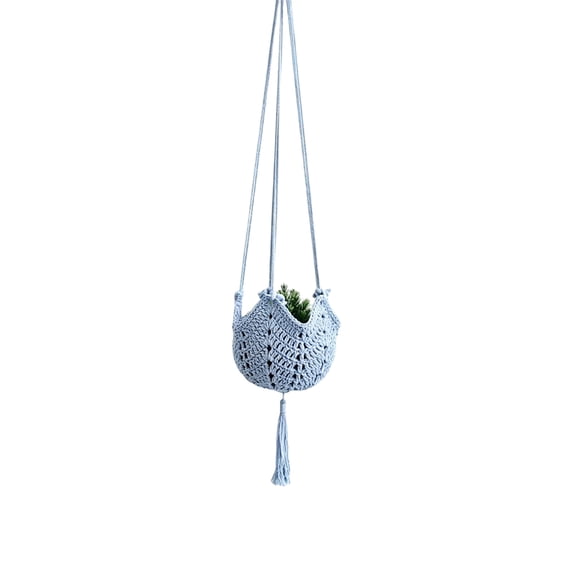 SLYNSHome Hand Woven Macrame Plant Hanger,Blue Hanging Planter Basket, Tassel Plant Pot Holder For Indoor Window Balcony Boho Home Greenery Decor