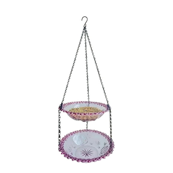 SLYNSHome Hanging Bird Feeder Tray Hummingbird Feeders for Garden,Double Tier Bird Water Feeder Plastic Bird Bath for Outdoor Yard Decorations - Purple