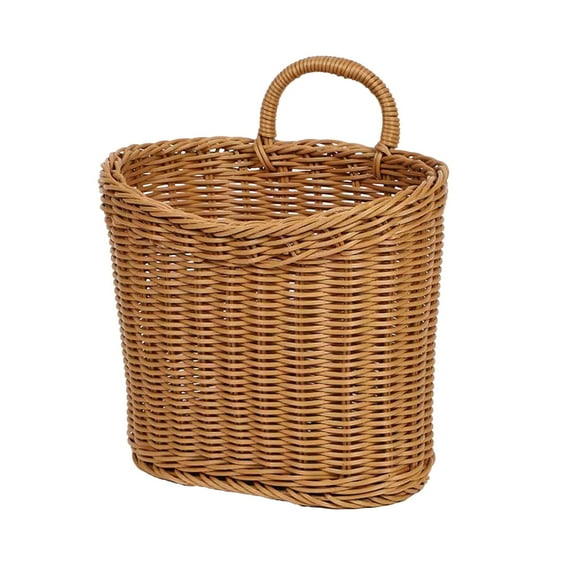 SLYNSHome Hanging Wicker Basket Hand-Woven Wood Storage Basket Portable Wall Hanging Flower Basket Organizer Fruit Vegetable Rattan Box Home Decoration
