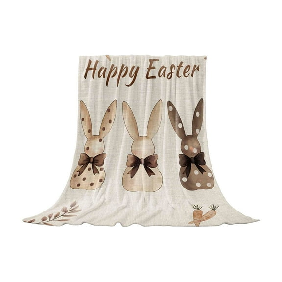 SLYNSHome Happy Easter Bunny Throw Blanket Super Soft Blankets Rabbit Warm Cozy Flannel Blanket for Couch,Sofa and Bed
