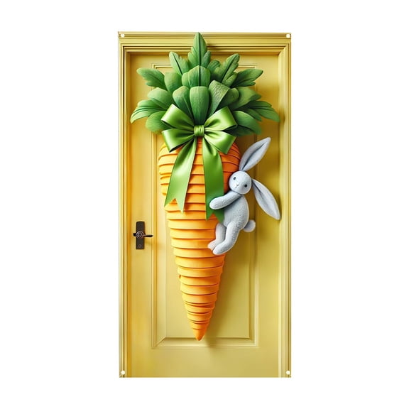SLYNSHome Happy Easter Door Cover Cute Rabbit Banner Easter Decorations for Front Door Spring Easter Hanging Cover Indoor Outdoor Decor