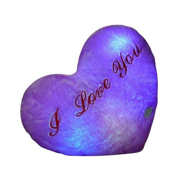 SLYNSHome Heart Pillows Valentine's Day Gift,Faux Fur Plush Heart Throw Pillows with Lights Pillow Cushion for Chair Sofa Living Room - Purple
