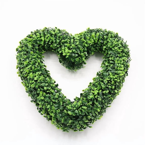 SLYNSHome Heart Shaped Boxwood Wreath with Artificial Green Leaves Door Wall Window Decoration