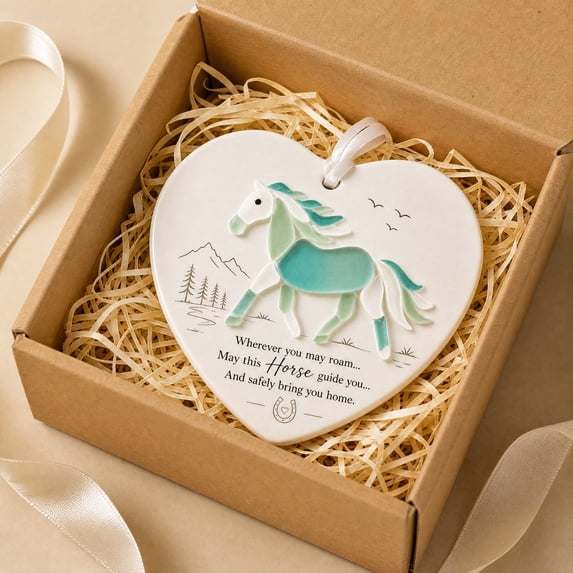 SLYNSHome Heart Shaped Horse Acrylic Hanging Ornament,Mint Green Horse Pendant, Decor For Xmas Tree, Car Rearview Mirror, Indoor Holiday Home Gift For Horse Lovers