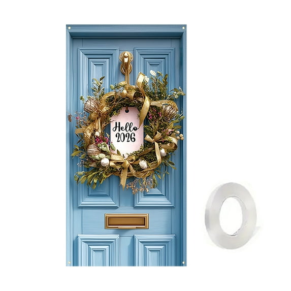 SLYNSHome Holiday Decorations Door Covers,Happy New Year Door Cover Banner Hanging Backdrop Sign Photo Booth Prop for Indoor Outdoor Party Supplies