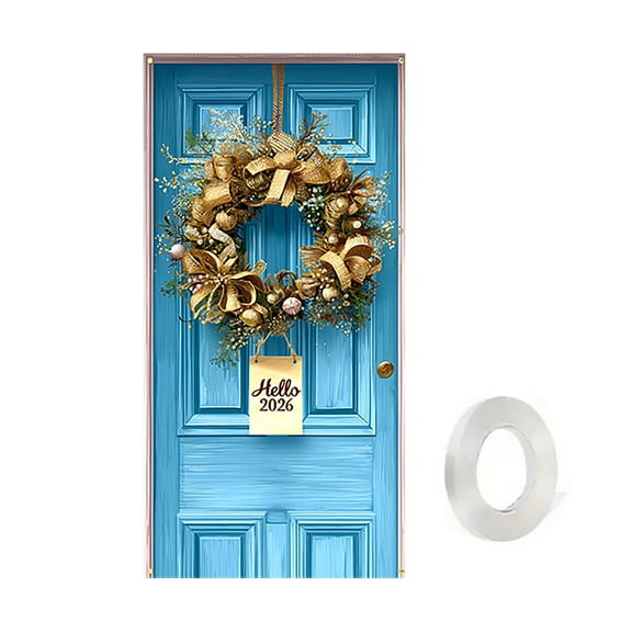 SLYNSHome Holiday Decorations Door Covers,Happy New Year Door Cover Banner Hanging Backdrop Sign Photo Booth Prop for Indoor Outdoor Party Supplies