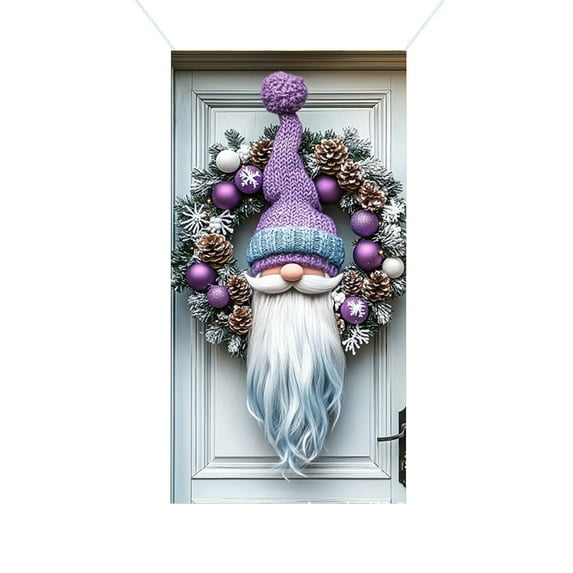 SLYNSHome Holiday Gnome Door Covers Decorations Christmas Purple Bow Front Door Cover Door Banner Backdrop Party Supplies