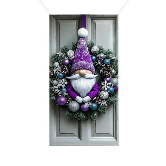 SLYNSHome Holiday Gnome Door Covers Decorations Christmas Purple Bow Front Door Cover Door Banner Backdrop Party Supplies