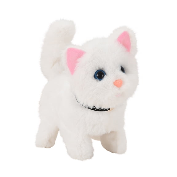 SLYNSHome Interactive Cat Toys,Electronic Walking Plush Kitty Toy White Realistic Wagging Cute Cat Toys Birthday Gifts