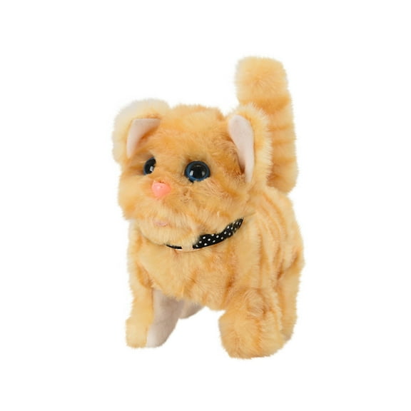 SLYNSHome Interactive Cat Toys,Electronic Walking Plush Kitty Toy Yellow Realistic Wagging Cute Cat Toys Birthday Gifts