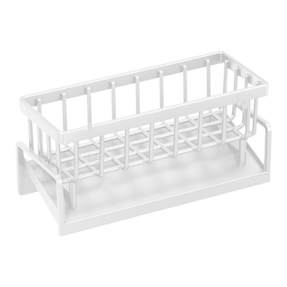 SLYNSHome Kitchen Sink Organizer Sponge Stand Rack Plastic Drainage Storage Tool Compact Stylish Rust Prevention - White