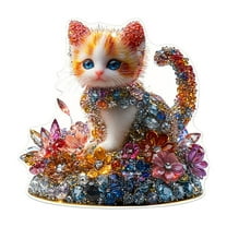 SLYNSHome Kitten Sun Catcher Panel Stained Glass Window Hanging Art Decor Car Mirror Accessories