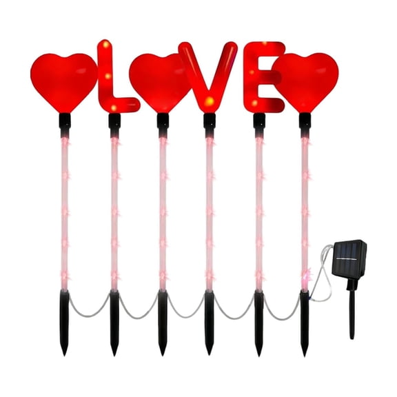 SLYNSHome LED Solar Garden Lights Set of 6 Pcs,Outdoor Waterproof Red Heart Love Yard Lights with Stakes for Pathway Porch Walkway Valentine's Theme Decorations