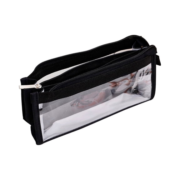 SLYNSHome Large Mesh Pencil Case with 2 Compartment,Clear Pen Bag Pencil Pouch Transparent Makeup Bag for Business Travel Office Supplies - Black