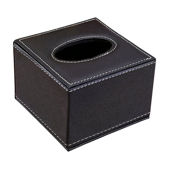 SLYNSHome Leather Tissue Box Faux-Leather Hotel Restaurant Drawer Box with Stable Base & Double-Duty Top - Black - S