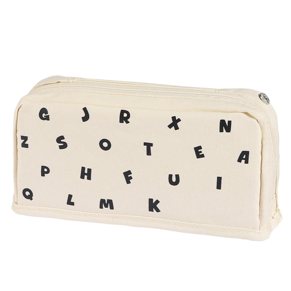 SLYNSHome Letter Print Pencil Case,Beige Large Capacity Multifunctional Stationery Bag, Durable Zippered Pen Pouch For Office And Daily Use