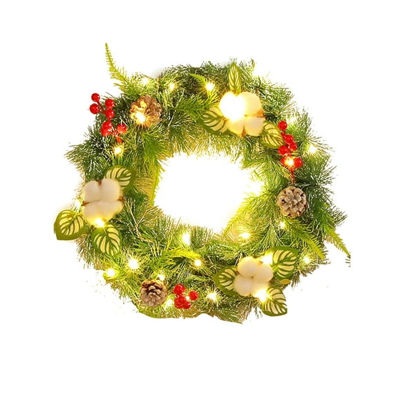 SLYNSHome Light up Christmas Flower Wreaths Decorations,15.7 inch Artificial Christmas Wreath with LED Lights Berry Pinecone Ornaments for Front Door Holiday Party Supply