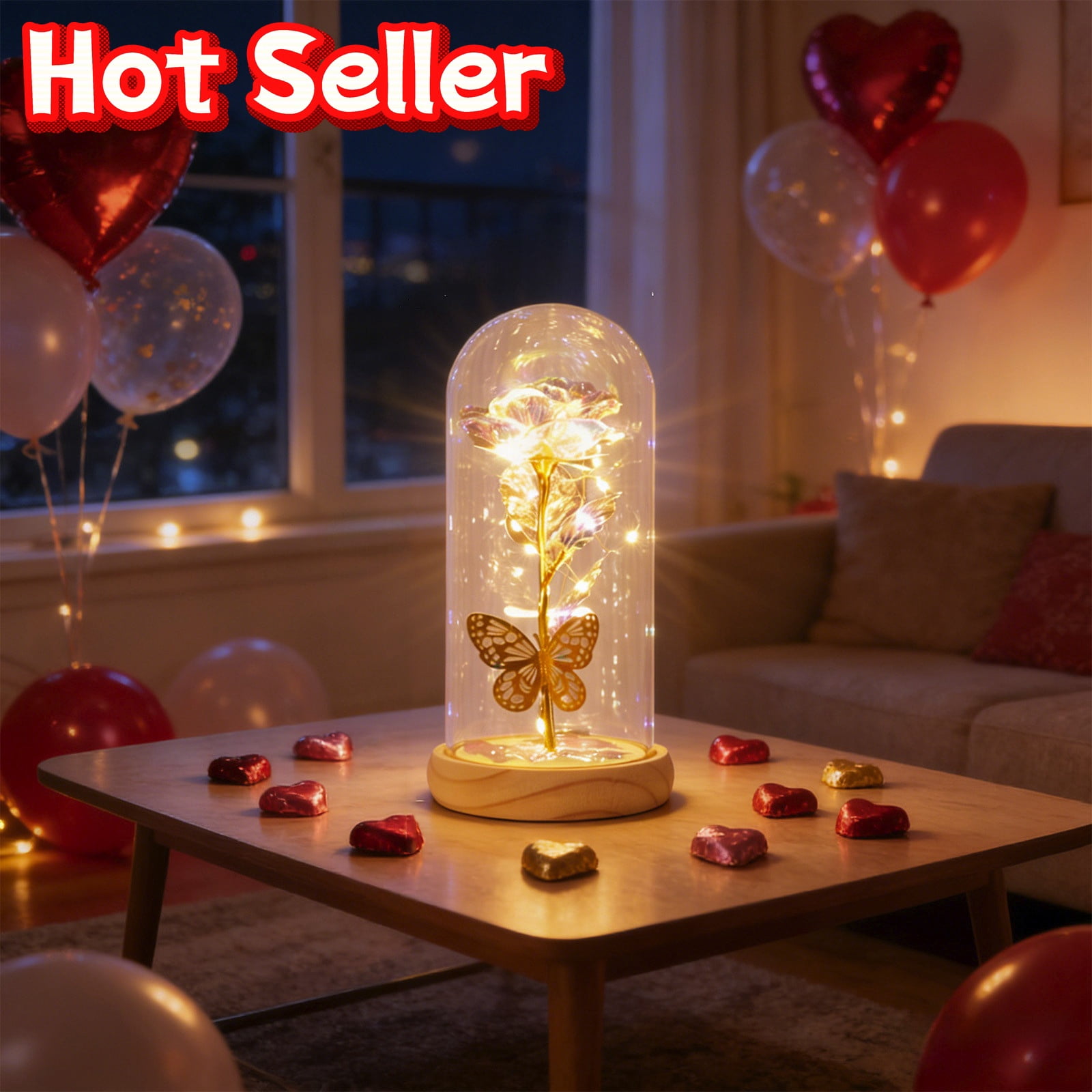 String Butterflies SLYNSHome Light Up Rose in Glass Dome with Butterfly, LED Fairy String ...