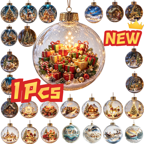 SLYNSHome Light-Up Christmas Ornament Ball Stacked Gift Box Scene With Red Green Gold Presents Candy Canes And Golden Stars For Mantelpiece Holiday Tree Decor,10cm