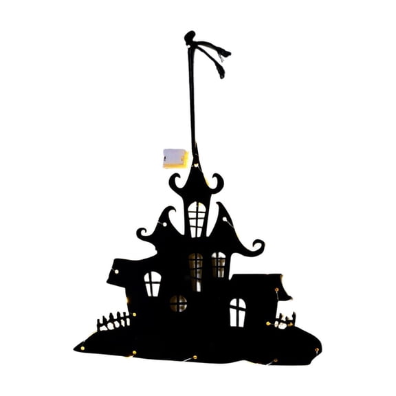 SLYNSHome Lighted Haunted House Ghost Hanging Ornament, LED Window Pendant Lights For Front Door Glass Indoor Outdoor Fall Halloween Spooky Haunted Holiday Wall Decor