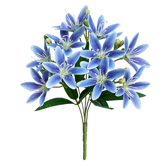 SLYNSHome Lily Artificial Flowers Bouquet Blue Lilies Silk Faux Flowers Fake Floral Lily Bouquet for Office Home Decor