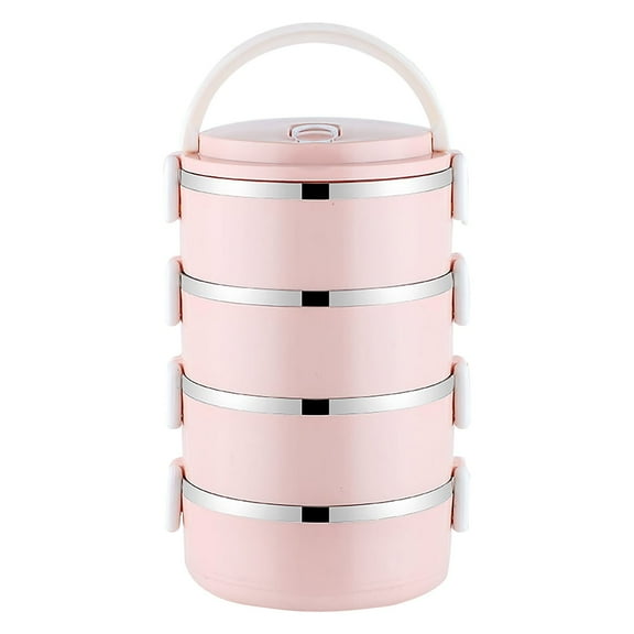 SLYNSHome Lunch Box Stainless Steel Bento Box,Portable Stackable 4 Layers Food Containers,Large Capacity Leakproof Insulated Lunch Box - Pink