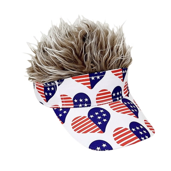 SLYNSHome Men's Hair Hats 250th Anniversary Baseball Caps with Hair 4th of July Memorial Day Fake Hair Hat Independence Day Decor