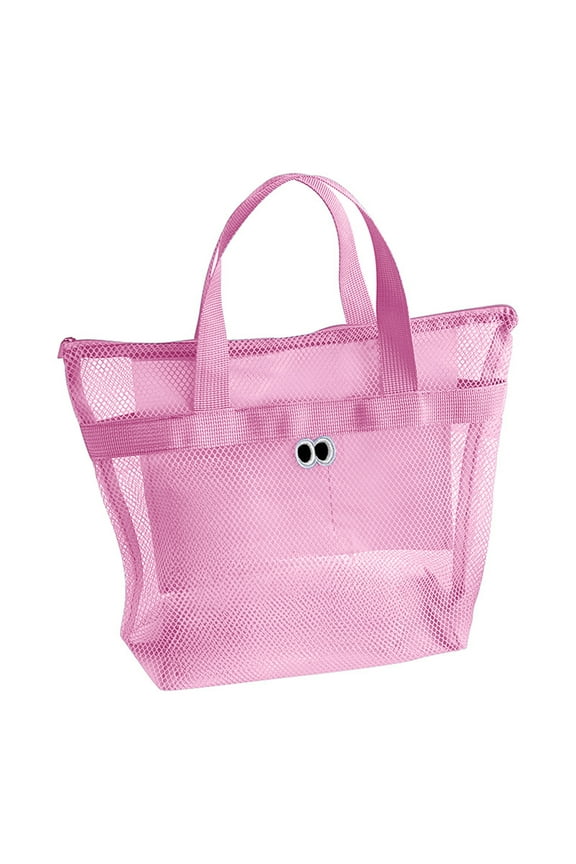 Mesh Beach Bag Large Tote Bags with Pockets Sand Free Foldable Lightweight Storage Toys Basket for Pool Beach & Vacation (Pink)