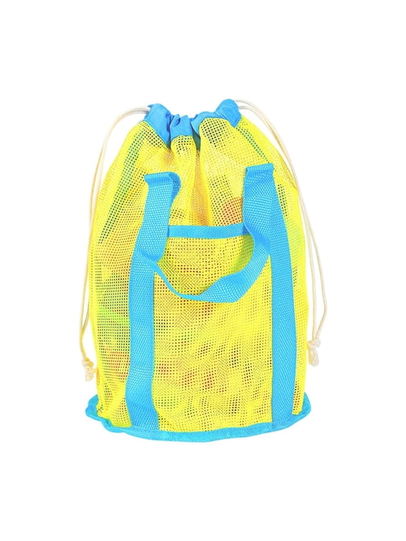 Mesh Drawstring Bags for Sports,Mesh Beach Bag Tote Handbag for Family,Pool Bag Vacation Essentials - Yellow