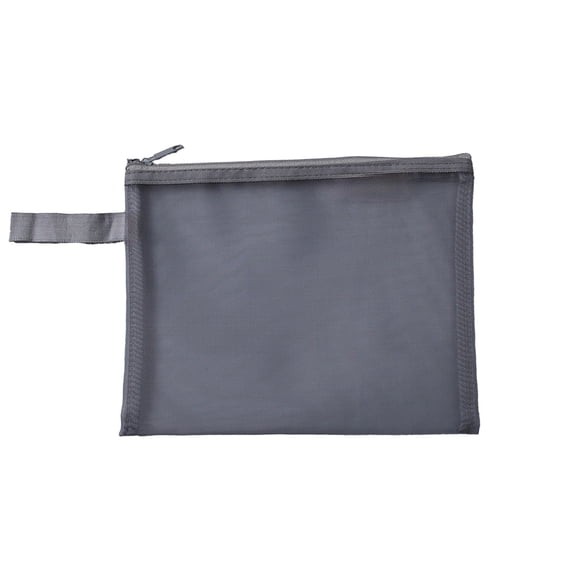 SLYNSHome Mesh Zipper Pouch A5 Size,Gray Large Pocket Lightweight Nylon Transparent File Bag with Handle Document Storage Bag