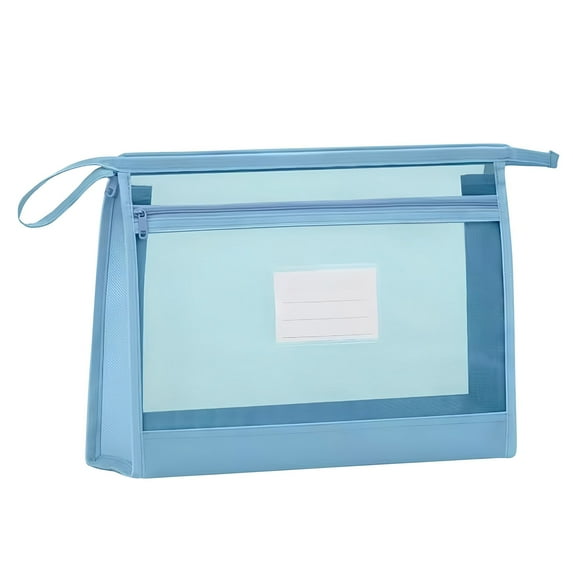 SLYNSHome Mesh Zipper Pouch Transparent Lightweight Nylon File Folders,A4 Size Multi-Layer Subject Document Organizer Accessories Storage Bag for Office Supplies - Blue