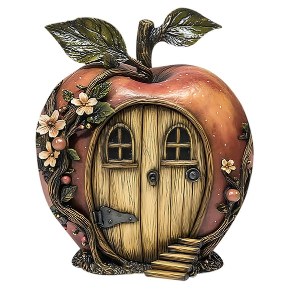 SLYNSHome Mini Fairy Apple House Door Decoration Wood Elf Gate For Garden Yard Patio Home Desktop Fantasy Decor