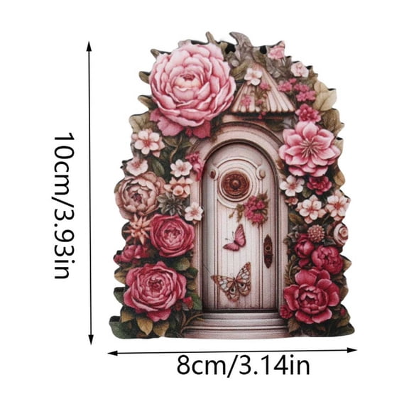 SLYNSHome Mini Fairy Door Pink Rose Design Garden Decor Tree Stump Ornament Elf Gate For Yard Patio Outdoor Fantasy Decoration