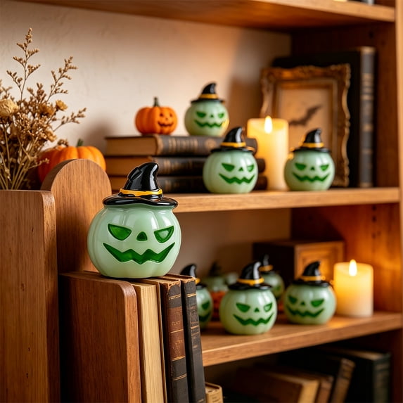SLYNSHome Mini Pastel Halloween Pumpkin Figurines, Faux Face Pumpkin Tabletop Statues, Decorative Pumpkin Ornaments For Indoor Mantel Harvest Season Desktop Arrangement Decor