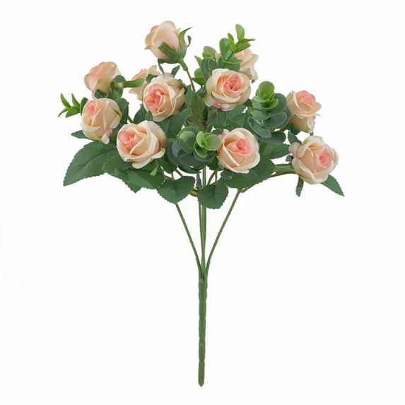 SLYNSHome Mini Rose Artificial Flowers Bouquets,Fake Silk Bouquet for Centerpiece Table Wedding Party Home Crafts Decor - Champagne