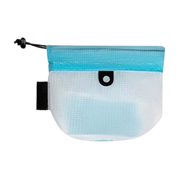SLYNSHome Mini Waterproof Drawstring Pouch, Small Lightweight Mesh Storage Bag For Keys, Coins And Personal Items, Portable Carry Pouch For Beach, Pool And Outdoor Activities, Blue