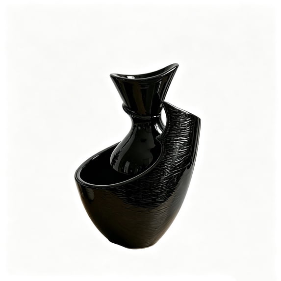 SLYNSHome Modern Abstract Ceramic Vase, Irregular Shaped Black Textured Decorative Flower Vase For Home Office Living Room Shelf Decor