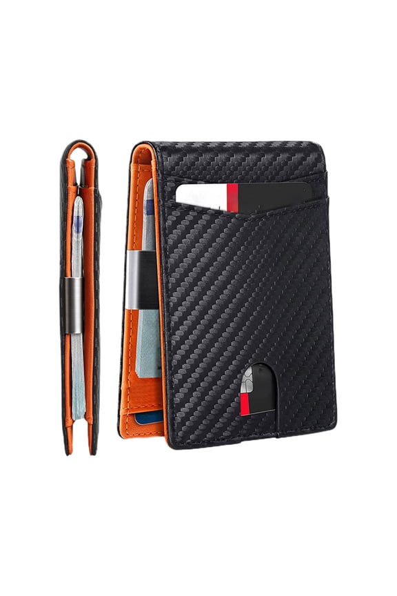 Money Clip Wallets for Men Orange Slim Bifold Wallet Mens Leather Wallet with ID Window RFID Blocking Card Holder,Fathers Day Gifts Birthday Gifts for Him