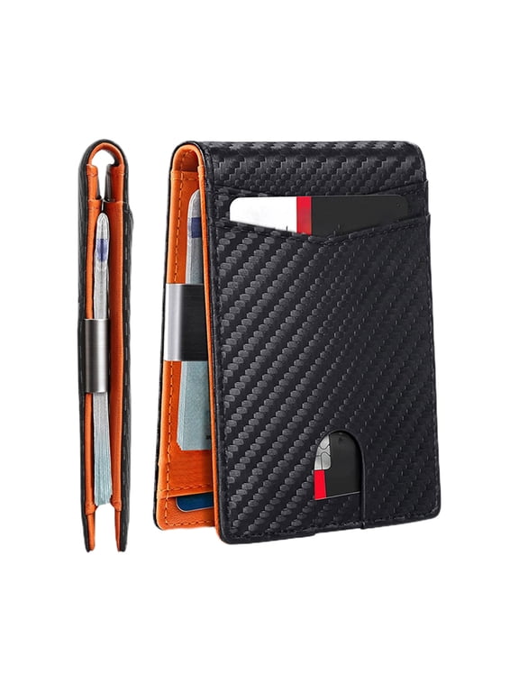 Money Clip Wallets for Men Orange Slim Bifold Wallet Mens Leather Wallet with ID Window RFID Blocking Card Holder,Fathers Day Gifts Birthday Gifts for Him
