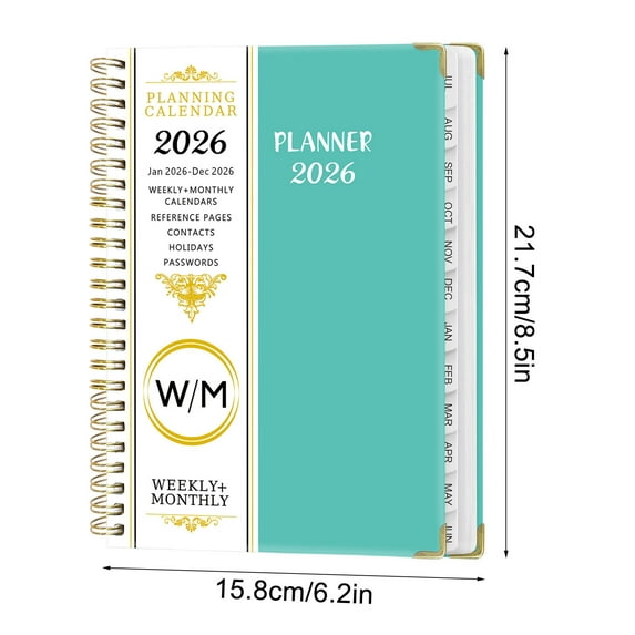 SLYNSHome Monthly Planner A5 6.2x8.5 inch 12-Month Calendar Planner Journals Notebook with Monthly Tabs Hardcover Notebook - Green