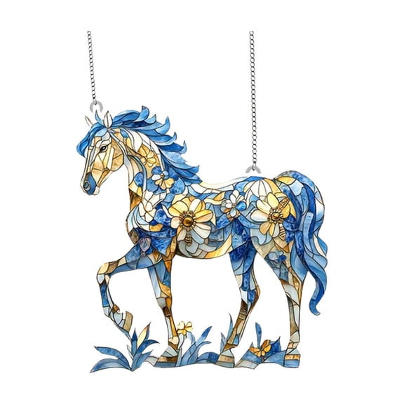 SLYNSHome Multicolor Horses Sun Catcher Colorful Stained Glass Plastic Window Hanging Suncatcher Birthday Gifts for Women Men