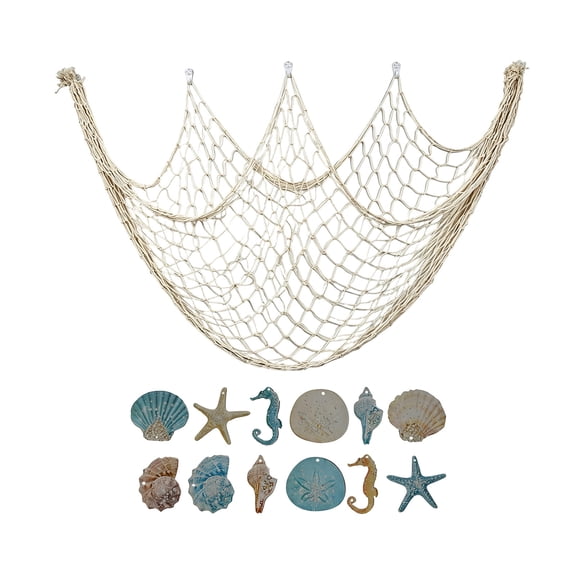 SLYNSHome Nautical Fishing Net Wall Decor With Seashell Ornaments,Beige Coastal Hanging Mesh Ornament, Beach Style Photo Display Net For Living Room Home Wall Decoration