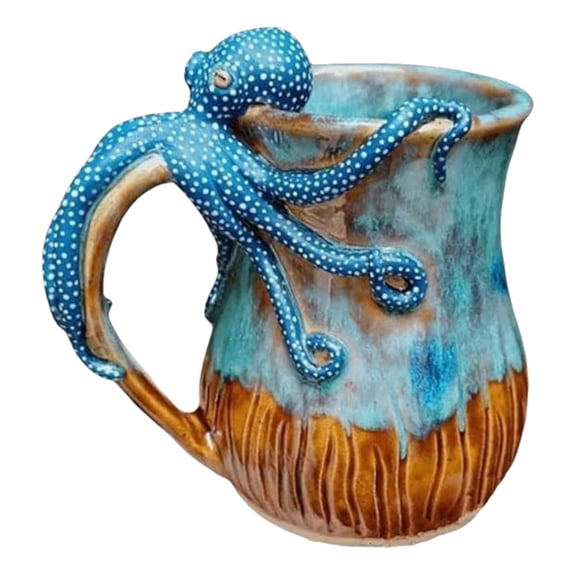 SLYNSHome Novelty Coffee Mug with 3D Handle,Blue Octopus Resin Crafted Marine Animal Tea Cup, Unique Drinkware for Home Decor and Ocean Lovers