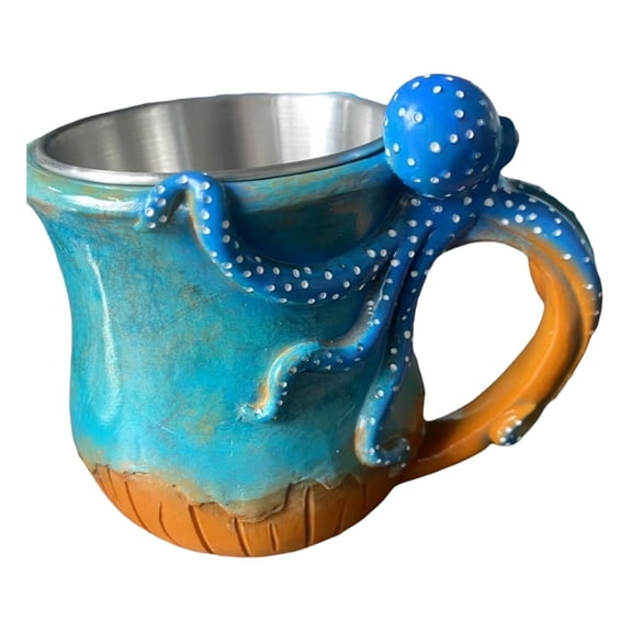 SLYNSHome Novelty Coffee Mug with 3D Handle,Blue Octopus Resin Crafted Marine Animal Tea Cup, Unique Drinkware for Home Decor and Ocean Lovers