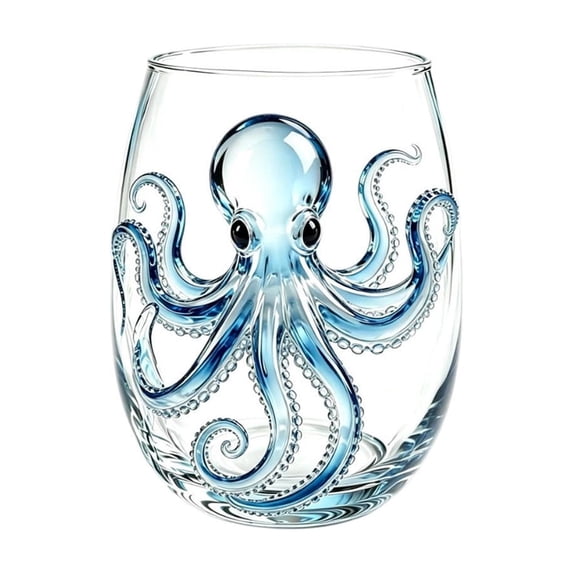 SLYNSHome Ocean Animal Stemless Glass Cup,Artisanal Handcrafted Marine Life Drinkware for Coastal Home Decor, Sea Creature Lover Gift