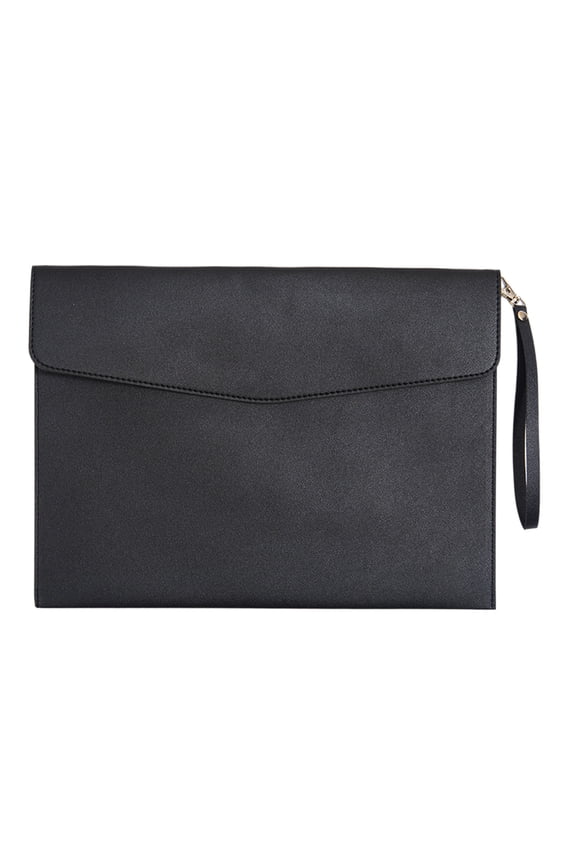 PU Leather A4 File Folder Document Holder Waterproof Portfolio Envelope Folder Case with Snap Closure - Black