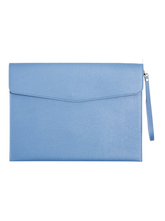 PU Leather A4 File Folder Document Holder Waterproof Portfolio Envelope Folder Case with Snap Closure - Blue